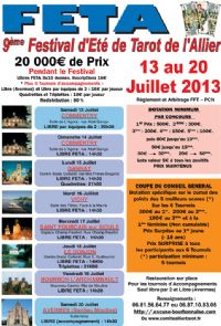 9ème FETA, festival d'été de tarot de l'Allier. Du 13 au 20 juillet 2013 à Vichy. Allier. 